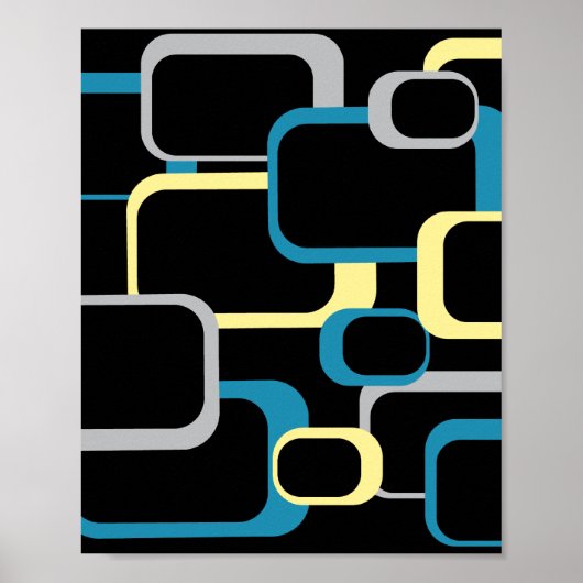 Retro Squares Muster Gelb Blau Schwarz Poster (Vorne)
