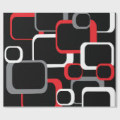 Retro Squares Muster Red Schwarz-weiß Grau Geschenkpapier (Flach)
