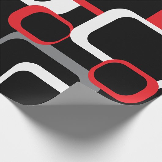 Retro Squares Muster Red Schwarz-weiß Grau Geschenkpapier (Ecke)