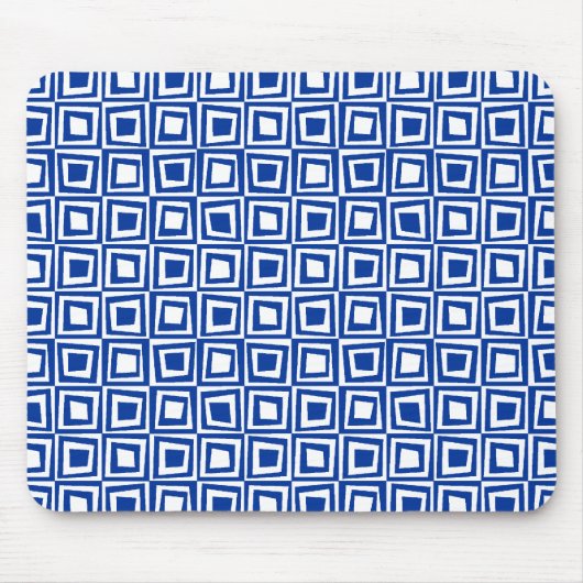 Retro Squares - Navy Blue on White Mousepad (Vorne)