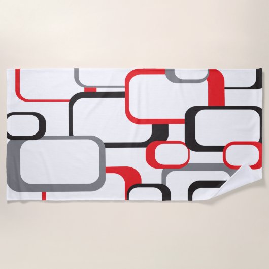 Retro Squares Red Grau Schwarz-weiß Trendy Muster Strandtuch (Vorderseite)