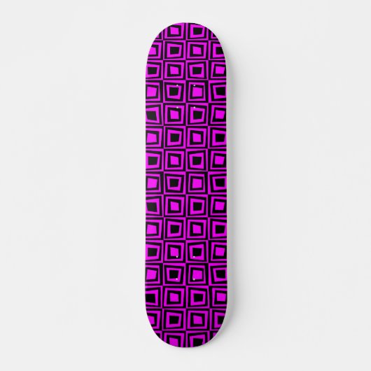Retro Squares - Schwarz auf Magenta Skateboard (Vorne)