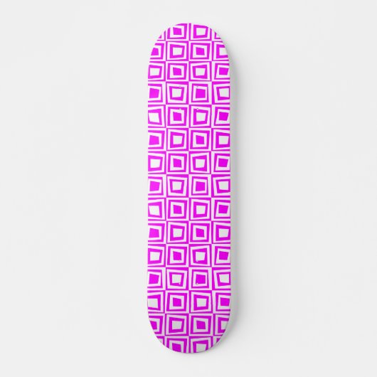 Retro Squares - Weiß auf Magenta Skateboard (Vorne)