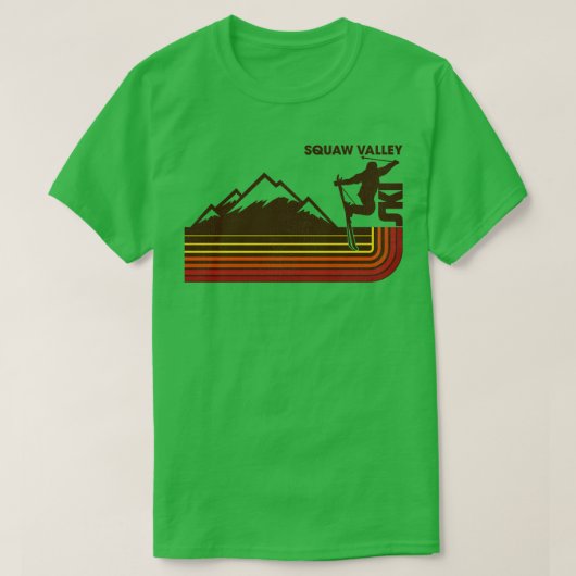 Retro Squaw Valley 70er80er Style Skiing Strip T-Shirt (Design vorne)
