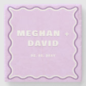 Retro Squiggle Wavy Curve Lila Hochzeit Steinuntersetzer (Vorderseite)