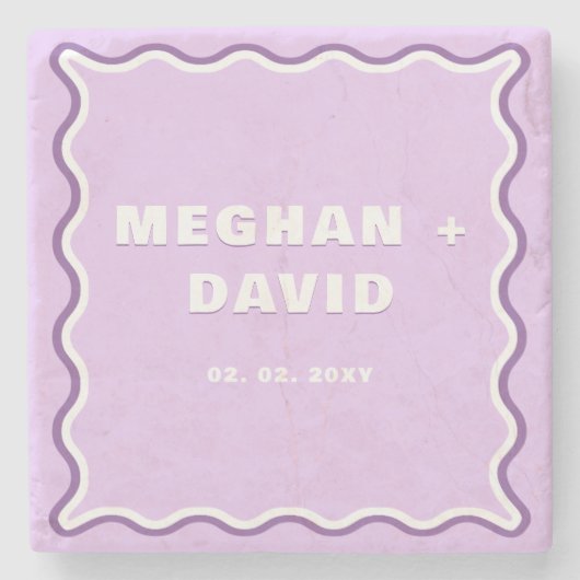 Retro Squiggle Wavy Curve Lila Hochzeit Steinuntersetzer (Vorderseite)