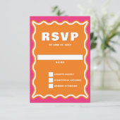 Retro Squiggle Wavy Curve Pink Orange Wedding RSVP Karte (Stehend Vorderseite)
