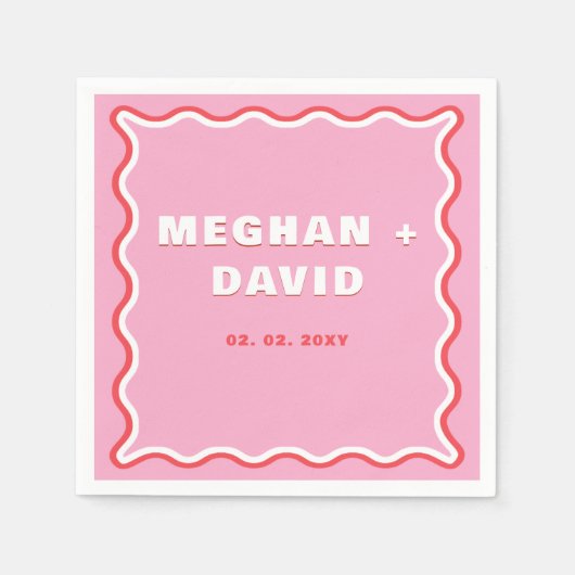 Retro Squiggle Wavy Curve Pink Red Wedding Serviette (Vorderseite)