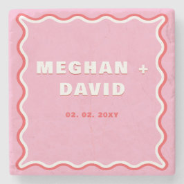 Retro Squiggle Wavy Curve Pink Red Wedding Steinuntersetzer