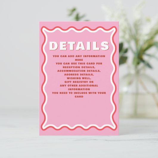 Retro Squiggle Wavy Curve Red Orange Wedding Begleitkarte (Stehend Vorderseite)