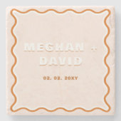 Retro Squiggle Wavy Curve Terracotta Wedding Steinuntersetzer (Vorderseite)