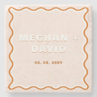 Retro Squiggle Wavy Curve Terracotta Wedding Steinuntersetzer