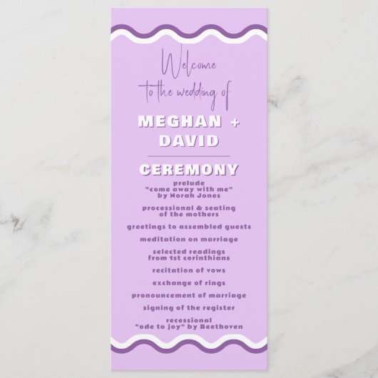 Retro Squiggle Wavy Lila Hochzeit Programm (Vorderseite)