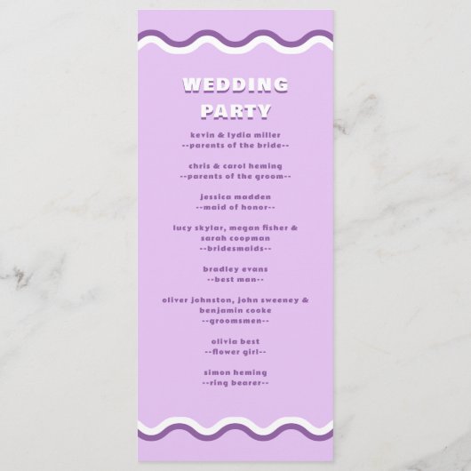 Retro Squiggle Wavy Lila Hochzeit Programm (Rückseite)
