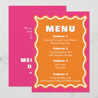 Retro Squiggle Wavy Pink Orange Wedding Menükarte