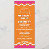 Retro Squiggle Wavy Pink Orange Wedding Programm (Vorderseite)