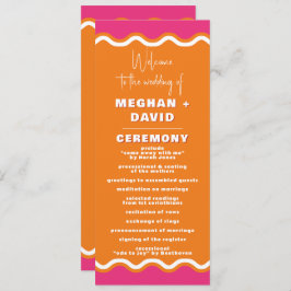 Retro Squiggle Wavy Pink Orange Wedding Programm