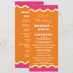 Retro Squiggle Wavy Pink Orange Wedding Programm