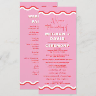 Retro Squiggle Wavy Pink Red Wedding Programm