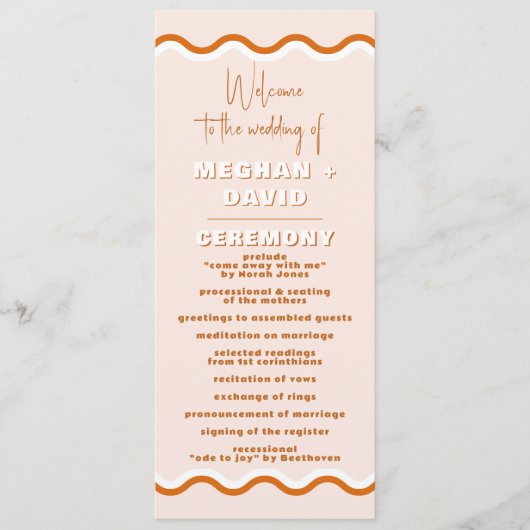 Retro Squiggle Wavy Terracotta Wedding Program Programm (Vorderseite)