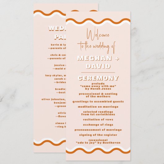Retro Squiggle Wavy Terracotta Wedding Program Programm (Vorne/Hinten)