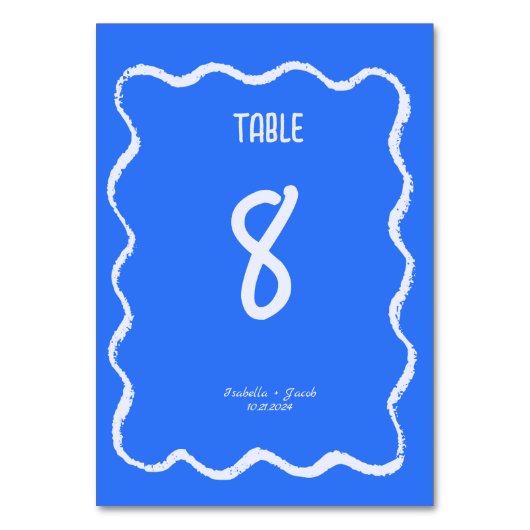 Retro Squiggle Whimsical Cobalt Blue Wedding Tischnummer (Vorderseite)