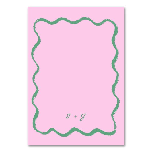 Retro Squiggle Whimsical Pink und Green Wedding Tischnummer (Rückseite)