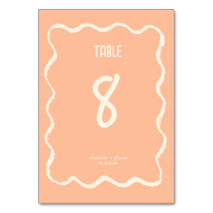 Retro Squiggle Whimsical Quirky Peach Wedding Tischnummer