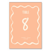 Retro Squiggle Whimsical Quirky Peach Wedding Tischnummer (Vorderseite)