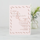 Retro Squiggly Wavy Blush Terracotta Wedding Einladung (Stehend Vorderseite)