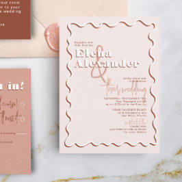 Retro Squiggly Wavy Blush Terracotta Wedding Einladung