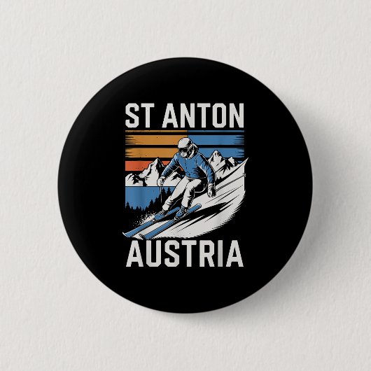 Retro St Anton Austria Ski Resort, Fun Alpine Skii Button (Vorderseite)