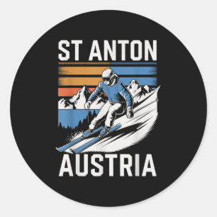 Retro St Anton Austria Ski Resort, Fun Alpine Skii Runder Aufkleber
