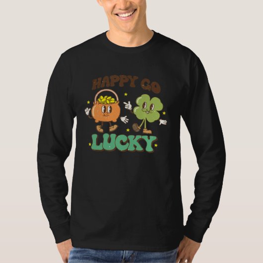 Retro St Patrick s Day Happy Go Lucky Pot Of Gold  T-Shirt (Vorderseite)