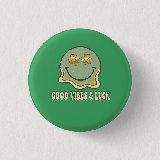 Retro St. Patrick's Day Good Vibes & Luck Smiley  Button (Vorderseite)