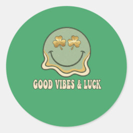 Retro St. Patrick's Day Good Vibes & Luck Smiley Runder Aufkleber
