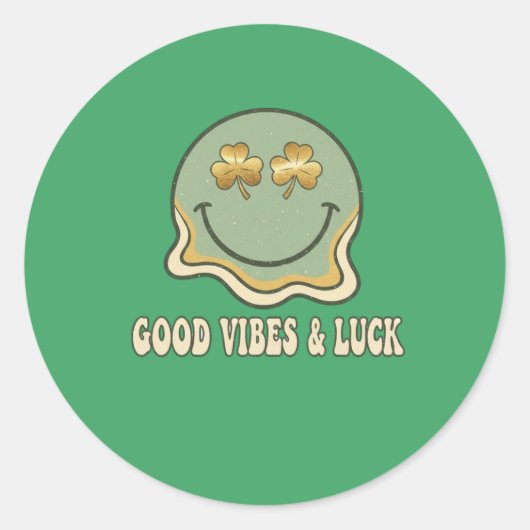Retro St. Patrick's Day Good Vibes & Luck Smiley  Runder Aufkleber (Vorderseite)