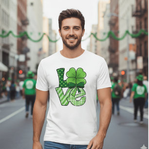Retro St. Patrick's Day Love Klee Grün Kariert  T-Shirt