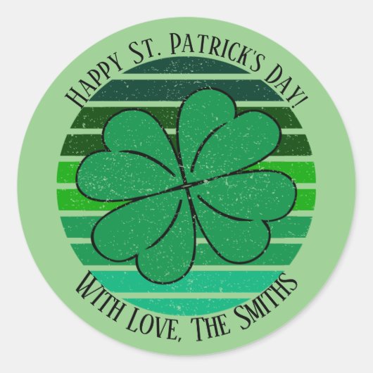 Retro St. Patrick's Day Name Irish 4 Leaf Clover Runder Aufkleber (Vorderseite)