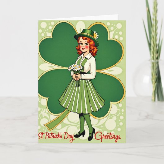 Retro St Patricks Day Woman Card Karte (Vorderseite)