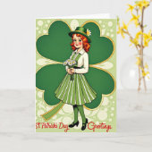 Retro St Patricks Day Woman Card Karte (Gelbe Blume)