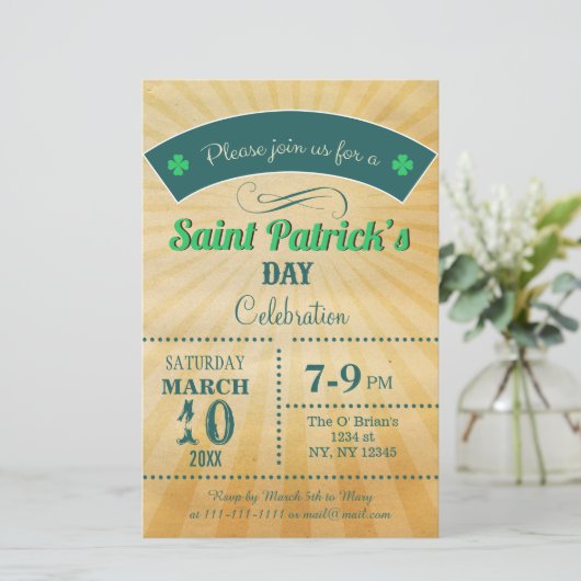 Retro St Patricks Tag Party Einladung (Stehend Vorderseite)