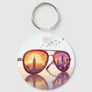 Retro-Stadt-Skyline-Sonnenbrille Design Schlüsselanhänger