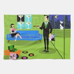 Retro städtisches Cartoon-Paar-Küchen-Tuch Geschirrtuch