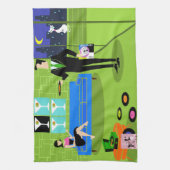 Retro städtisches Cartoon-Paar-Küchen-Tuch Geschirrtuch (Vertikal)