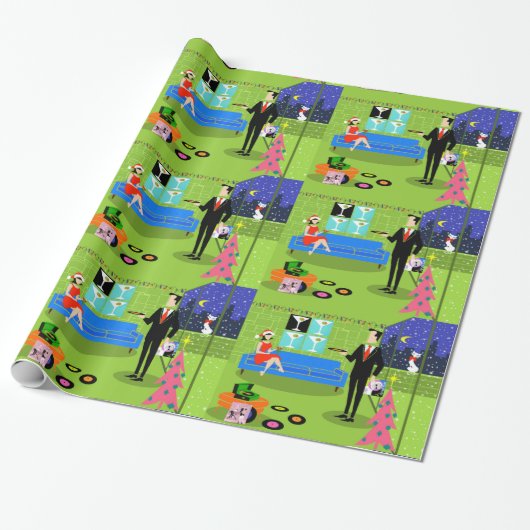 Retro städtisches Weihnachtspaar-Packpapier Geschenkpapier (Ungerollt)