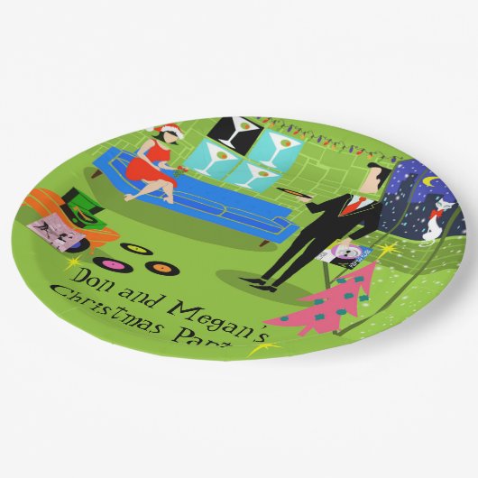 Retro städtisches Weihnachtspaar-Papier Pl Pappteller (Schrägansicht)