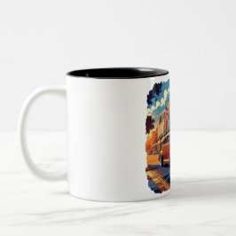 Retro-Stadtstraßenszene Zweifarbige Tasse