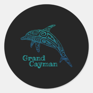 Retro Stammes-Delfin Grand Cayman Islands Vintage Runder Aufkleber