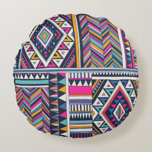 Retro-Stammes, Vintages geometrisches Muster. Rundes Kissen